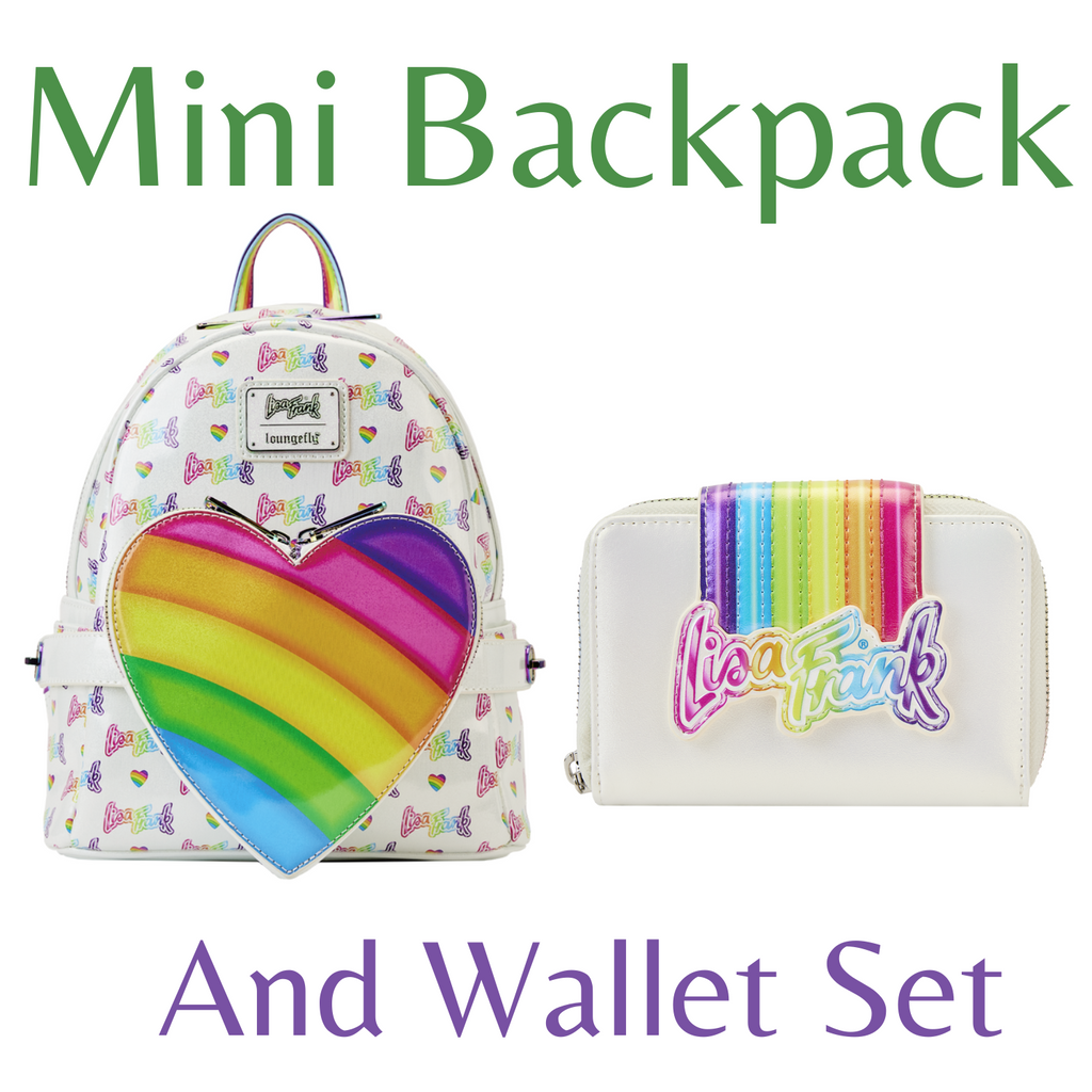 Loungefly Lisa Frank Rainbow Heart Mini Backpack with Waist Bag And Wallet Bundle