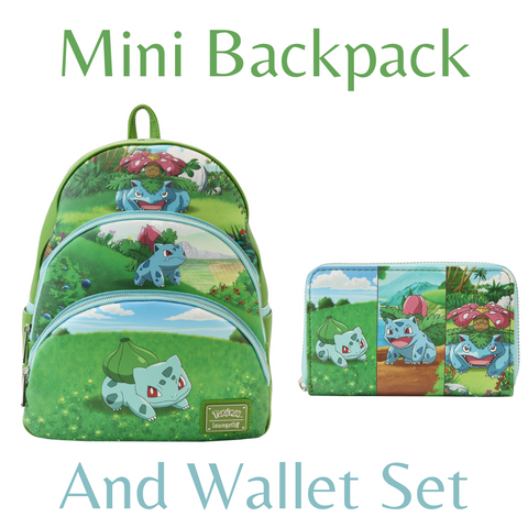 Loungefly Pokémon Bulbasaur Evolutions Triple Pocket Backpack And Wallet Bundle