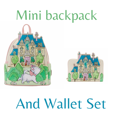 LOUNGEFLY DISNEY THE ARISTOCATS MARIE HOUSE MINI BACKPACK & WALLET BUNDLE
