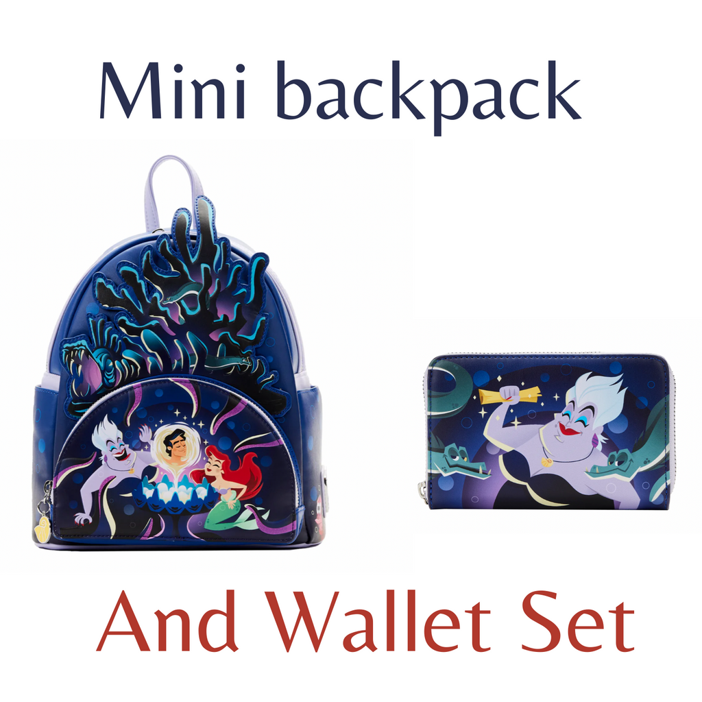 Loungefly Disney The Little Mermaid Ursula Lair Glow Mini Backpack & Wallet Bundle