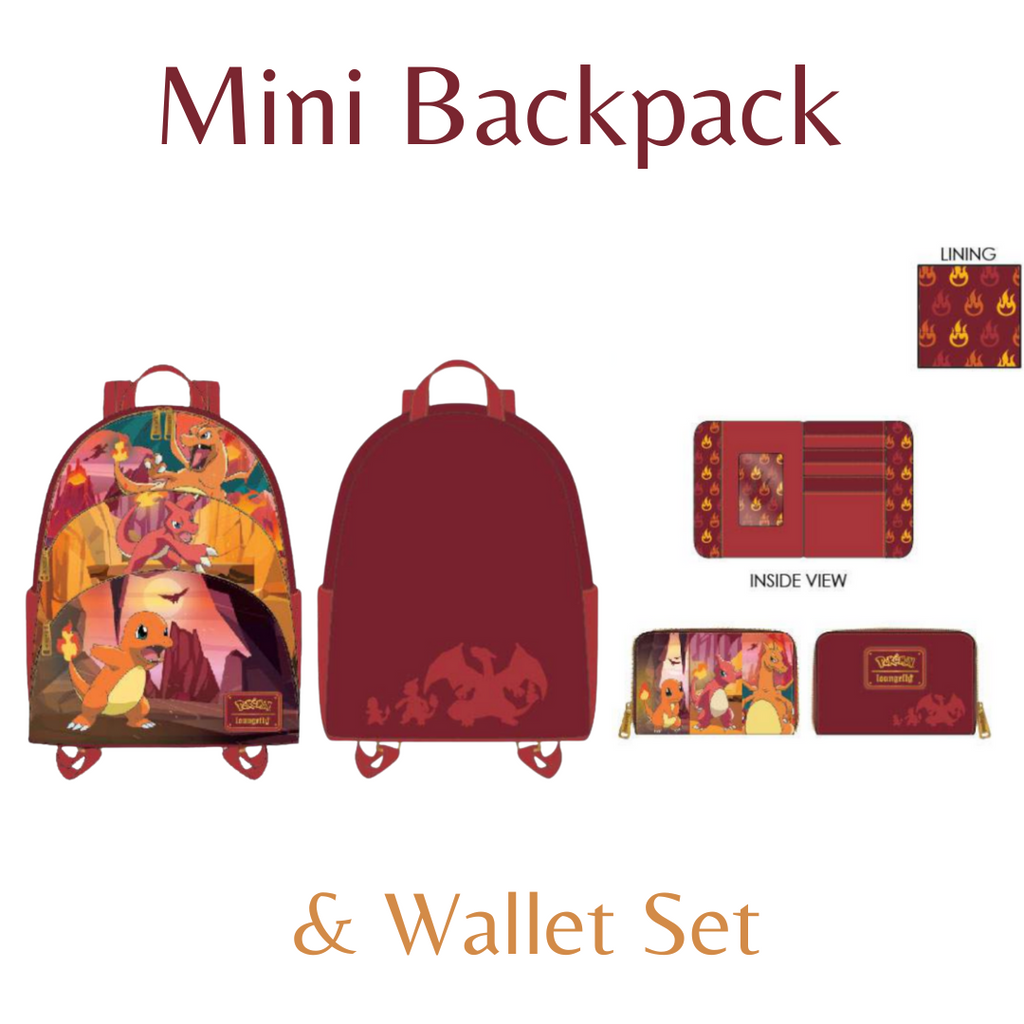 Pokemon Elements Charmander Evolutions Triple Pocket Backpack & Wallet Bundle