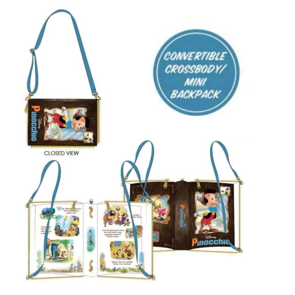 Loungefly Disney Classic Books Pinocchio Convertible Cross Body Bag