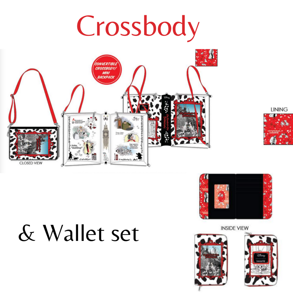 Loungefly Disney Classic Books 101 Dalmatians Convertible Crossbody & Zip Around Wallet Bundle