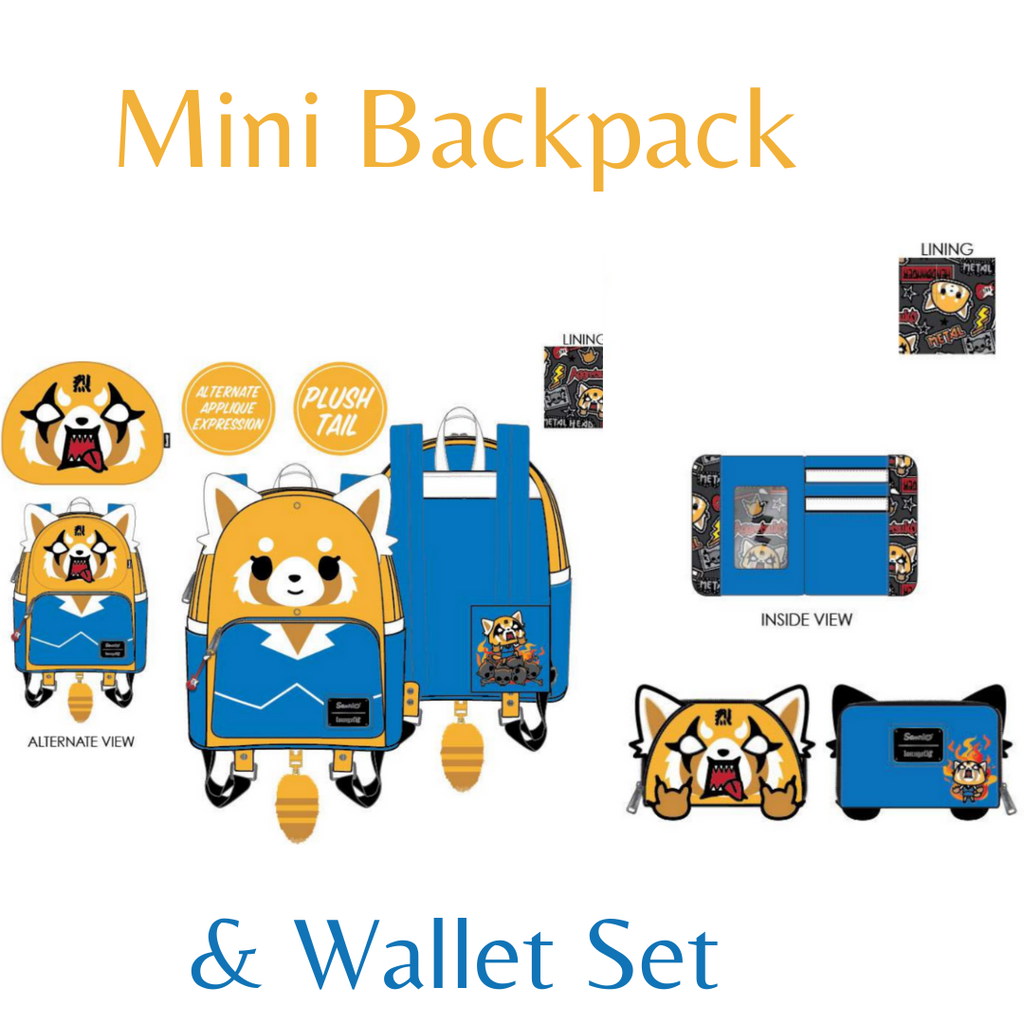 Loungefly Sanrio Aggretsuko Two-Face Cosplay Mini Backpack & Wallet Bundle