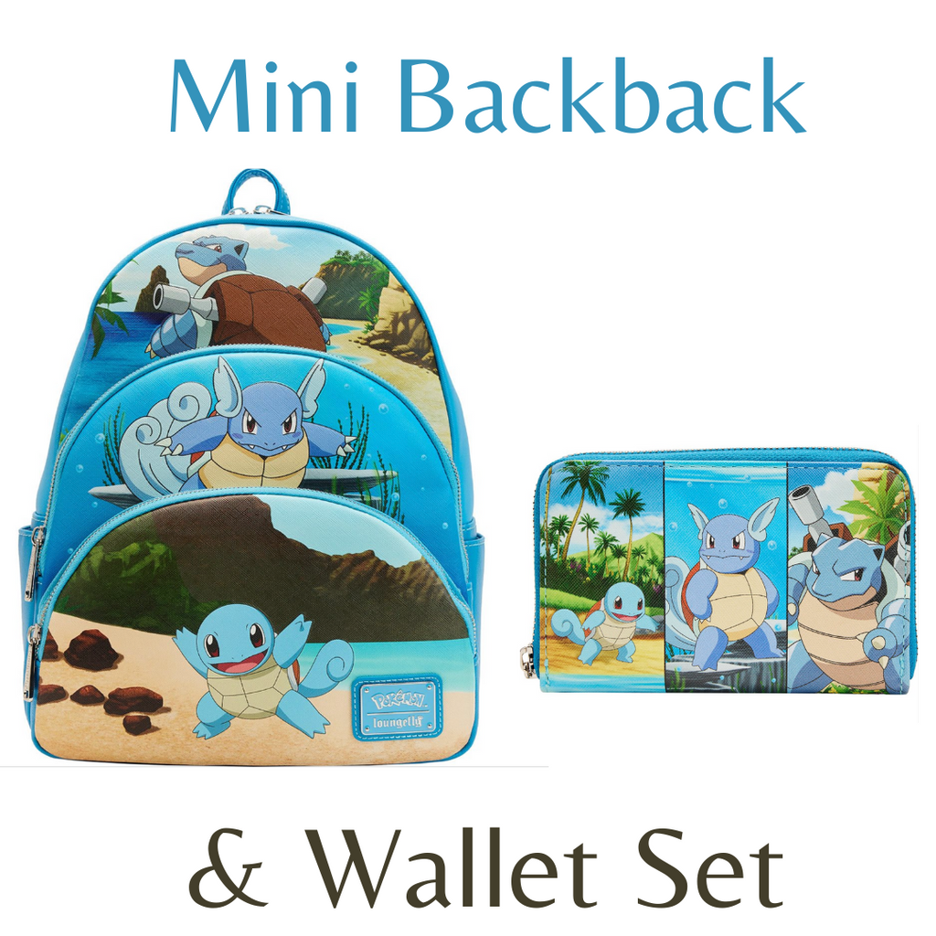 Loungefly Pokemon Squirtle Evolution Triple Pocket Backpack And Wallet Bundle