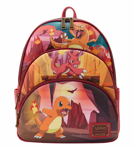 Loungefly Pokemon  Charmander Evolutions Triple Pocket Backpack
